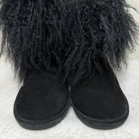 Bearpaw Boo Bootie Winter Boot Fuzzy Lamb Fur Cuff Suede Black Size 9 - Picture 11 of 16